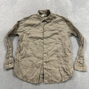 Uniqlo Linen Button Shirt Men L Beige Summer Lightweight Beach